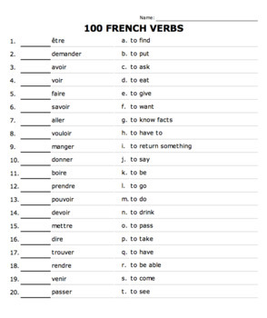 french verbs dominoes game and worksheets 100 common