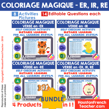 Preview of French Regular Verbs (ER, IR, RE) Distance Learning - BUNDLE (8 PIXEL ARTS)