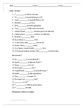 worksheet french verbs etre avoir faire and aller