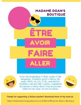Preview of French Verbs : Faire, Aller, Être, Avoir