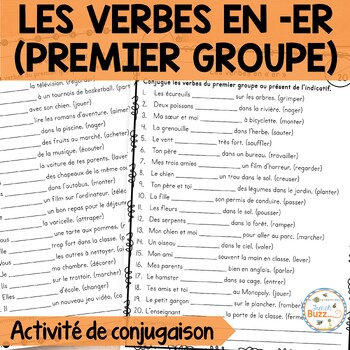 Preview of French Verbs Fill in the Blank - Verbes en -ER (premier groupe) - Phrases