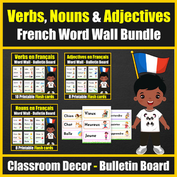 Preview of French Verbs, Nouns & Adjectives : Ward wall Vocabulary Cards - Easy Grammar