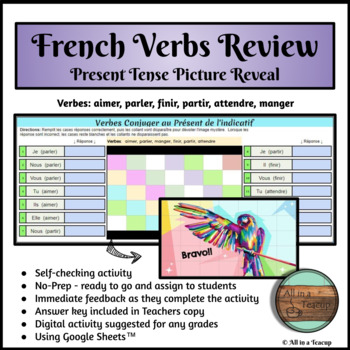 Preview of French Verbs Present Tense ER IR DRE  Review Picture Reveal Digital Activity