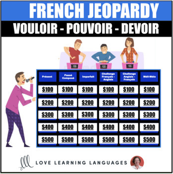 Preview of French Verbs Vouloir Pouvoir Devoir Present Tense Jeopardy Style Review Game