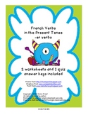 French Verbs in the Present Tense, -er Verbs, 2 Worksheets