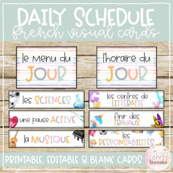 Preview of French Visual Daily Schedule Cards PRINTABLE & EDITABLE | Décorations de classe
