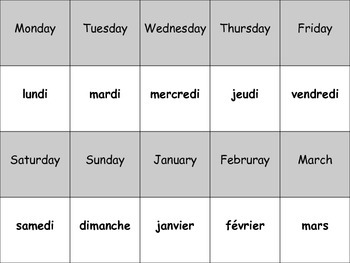 French Days and Months Activity for Groups, Inventive Twist on Memory