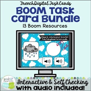 Preview of French Vocabulary Bundle of Digital Boom Task Cards Activities  w Audio français