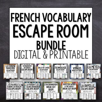 Preview of French Vocabulary Escape Room Bundle