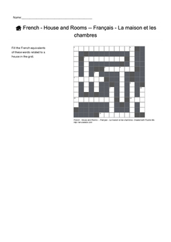 French Vocabulary House and Rooms Crossword Puzzle by Puzzle Me
