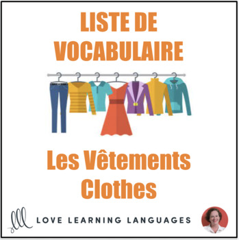Preview of French Vocabulary List - Les Vêtements - Clothes
