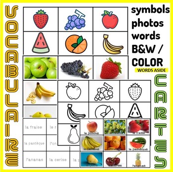 Preview of French Vocabulary Photo Picture Flash Cards Preschool Autism SpEd Fruits