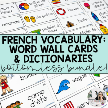 Preview of French Vocabulary Word Wall Cards Endless Bundle | French Personal Dictionary