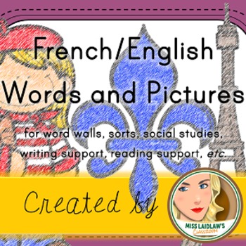 Preview of French Vocabulary Words with English Translations and Clipart