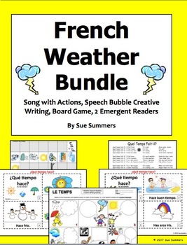 Preview of French Weather Bundle - Song w/Actions, Creative Writing, Board Game, 2 Booklets