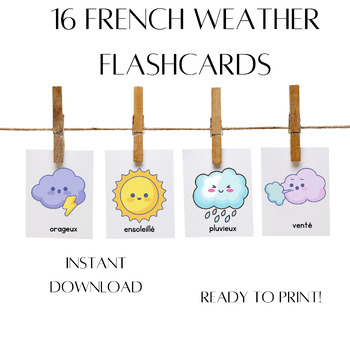 Preview of French Weather flashcards | Weather activities | Weather matching game