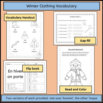 french winter worksheets activities hiver handouts teacherspayteachers vocabulary learning
