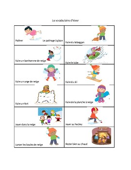 Preview of French Winter Activities Vocabulary Sheet