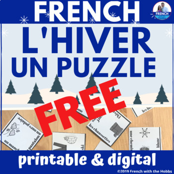 French Winter Vocabulary Cooperative Jigsaw Puzzle Printable Digital Activity