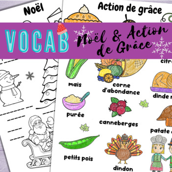Preview of French Winter Celebrations Christmas Thanksgiving Vocabulary Word Walls Audios