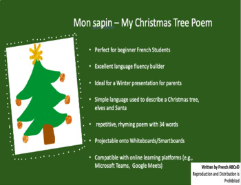 Preview of French Christmas Poem - Mon sapin - Poème de Noël - For In-class or Online Use