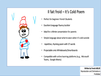 French Winter Poem Il Fait Froid Poeme D Hiver For In Class Online Learning