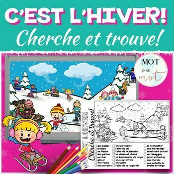 Preview of French Winter Vocabulary Spy Game |  Étude de mots Cherche et trouve hiver