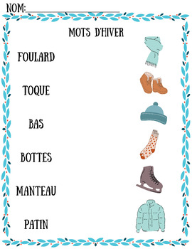 Preview of French Winter Words Matching Activity