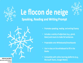 Preview of French Winter Writing- Le flocon de neige - Écriture - In-class/Online Learning