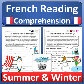 Preview of French Winter and Summer Activities Reading Comprehension Worksheets NO PREP