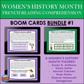 Preview of French Women's History Reading Comprehension BOOM CARDS BUNDLE #1