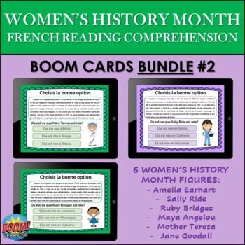 Preview of French Women's History Reading Comprehension BOOM CARDS BUNDLE #2