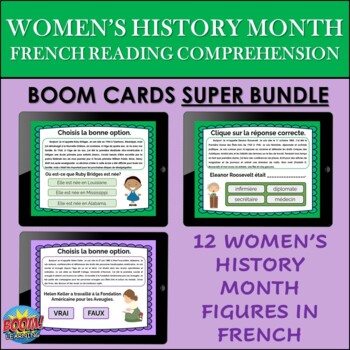 Preview of French Women's History Reading Comprehension BOOM CARDS SUPER BUNDLE