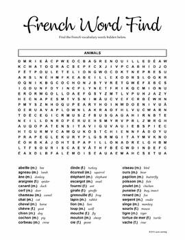 French Word Find - Animals by Laure Learning | TPT