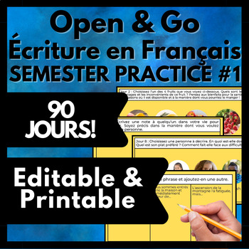 Preview of French Writing Prompt Journal, Écriture en Français de 90 jours Editable