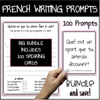 Preview of French Writing Prompts For Beginners - Big Bundle Includes Speaking Prompt Cards