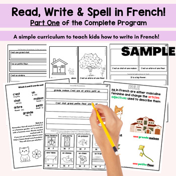 Preview of French Writing Reading and Spelling Program Sample for FSL beginner Writers