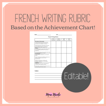 Preview of French Writing Rubric (EDITABLE) - Based on the Achievement Chart