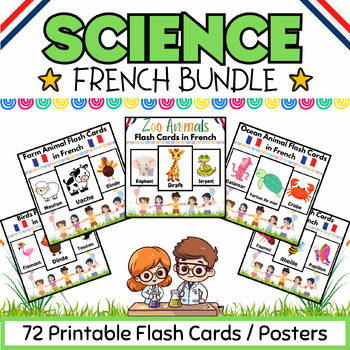 Preview of French Zoo Ocean Farm Animals, Insects & Birds Flashcards BUNDLE - 73 Printables