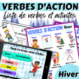 French action verbs Winter Google Slides Worksheets Audio 
