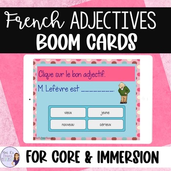 Preview of French adjective BOOM CARDS digital task cards LES ADJECTIFS
