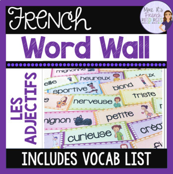 Preview of French adjective word wall Mur de mots : les adjectifs