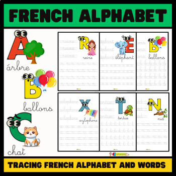 Preview of French alphabet worksheets |Tracing Alphabet & Vocabulary |Lettres de L'alphabet