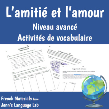 French Amitie Et Amour Vocabulaire Pour Les Niveaux Avances Tpt