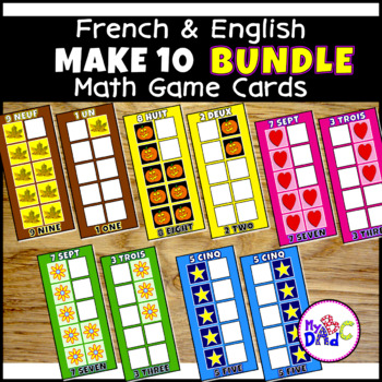 Preview of French and English Counting 10 Math Game Cards BUNDLE