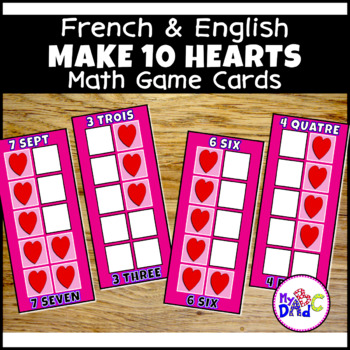 Preview of French and English Counting to 10 Hearts Math Game Cards