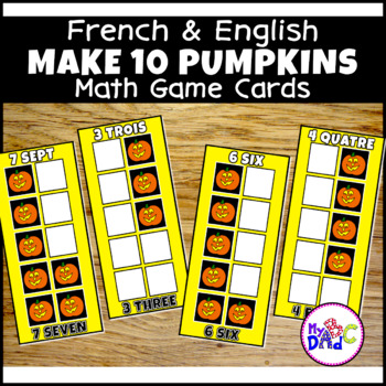 Preview of French and English Counting to 10 Pumpkins Math Game Cards