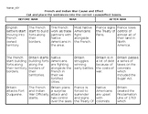 French and Indian War Cause and Effect Worksheet