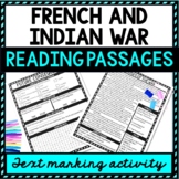 French and Indian War Reading Passages, Questions and Text