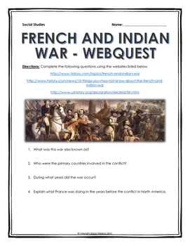 Preview of French and Indian War - Webquest with Key